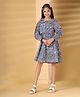 The Little Trunk Cotton Woven Full Sleeves Floral Printed Dress  - Blue