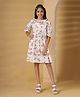 The Little Trunk Cotton Woven Three Fourth Sleeves Floral Printed Dress - White