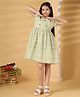The Little Trunk Cotton Woven Half Sleeves Checked & Floral  Embroidered Dress - Green