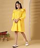 The Little Trunk Cotton Woven Full Sleeves Frill Detailed & Floral Embroidered Dress - Yellow
