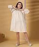 The Little Trunk Cotton Woven Full Sleeves Frill Detailed & Floral Embroidered Dress - Beige
