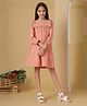 The Little Trunk Cotton Woven Full Sleeves Floral Embroidered  Dress - Peach