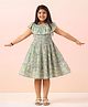 The Little Trunk Cotton Woven Sleeveless Floral Printed Smocked Dress - Green