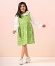 The Little Trunk Cotton Woven Full Sleeves Floral Printed Pinafore Dress - Green