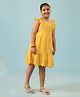 The Little Trunk Cotton Woven Frill Sleeves Schiffli Embroidered Dress - Yellow