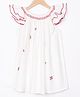 The Little Trunk Cotton Woven Frill Sleeves Floral Embroidered Dress - White