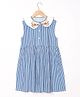 The Little Trunk Cotton Woven Sleeveless Striped & Floral Embroidered Dress - Blue