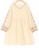 The Little Trunk Cotton Woven Full Sleeves Floral Embroidered Dress - Beige