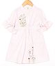 The Little Trunk Cotton Woven Half Sleeves Striped & Floral Embroidered Dress - Pink