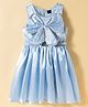 Hola Bonita Satin Woven Sleeveless Party Dress With Belt & Big Bow with Pearls - Blue
