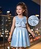 Hola Bonita Satin Woven Sleeveless Party Dress With Belt & Big Bow with Pearls - Blue