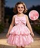 Hola Bonita Woven Sleeveless Tiered Shiny Party Dress With Belt Bow & Rhinestone Detailing - Pink