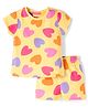 Babyhug Cotton Knit Half Sleeves T-Shirt & Shorts Co-ord Night Suit with Heart Print - Yellow