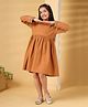 The Little Trunk Cotton Woven Full Sleeves Floral Embroidered Dress - Rust