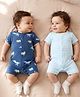Kookie Kids Interlock Knit Half Sleeves Striped Rompers With Dino Print Pack of 2 - Blue