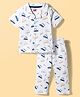 Babyhug Cotton Knit Half Sleeves Front Open Co-ords Shirt & Pajama Night Suit with Car Print - Off White