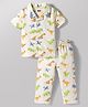 Babyhug Cotton Knit Half Sleeves Co-Ord Shirt & Pyjama Night Suit with Tiger Print - Off White