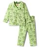 Babyhug Cotton Knit Full Sleeves Co-Ord Shirt & Pyjama Night-Suit With Lion Print - Green