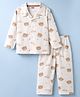 Babyhug Cotton Knit Full Sleeves Co-Ord Shirt & Pyjama Night-Suit With Bear Print - White