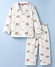 Babyhug Cotton Knit Full Sleeves Co-Ord Shirt & Pyjama Night-Suit With Bear Print - White