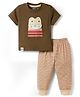 Mini Taurus Interlock Knit Half Sleeves T-Shirt & Pyjama Night Suit With Animal Print & Applique - Brown