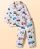 Babyhug Cotton Knit Full Sleeves Shirt & Pyjama Co-ord Night Suit With Vehicle Print - White