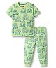 Babyhug Cotton Knit Half Sleeves Vehicles Printed Co-Ords  T-Shirt & Pyjama Night Suit - Light Green