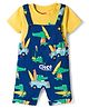 Babyhug Single Jersey Knit Half Sleeves T-Shirt & Dungaree Set with Beach Theme Print - Yellow & Blue