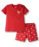 Babyhug Cotton Knit Half Sleeves Hearts Printed T-Shirt & Shorts Night Suit - Red