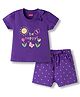 Babyhug Cotton Knit Half Sleeves Floral & Polka Dots Printed T-Shirt & Shorts Night Suit - Purple
