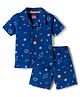 Babyhug Cotton Knit Half Sleeves Co-Ord Shirt & Short Night-Suit With Space Theme - Navy Blue