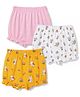 Babyhug 100% Cotton Knit Polka Dots Floral & Bunny Printed Bloomers Pack Of 3 - Pink Yellow & White