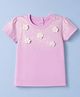 Babyoye Single Jersey Knit Half Sleeves T-Shirt with Floral Applique - Lavender