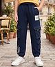 Arias 100% Cotton Terry Knit Full Length Joggers With Text Print & Badge - Navy Blue