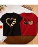 Luke and Lilly Cotton Blend Knit Pack Of 2 Half Sleeves Heart Printed Tees - Red & Black