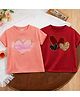Luke and Lilly Cotton Blend Knit Pack Of 2 Half Sleeves Heart Printed Tees - Coral & Red