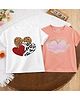 Luke and Lilly Cotton Blend Knit Pack Of 2 Half Sleeves Heart Printed Tees - White & Coral