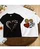 Luke and Lilly Cotton Blend Knit Pack Of 2 Half Sleeves Heart Printed Tees - Black & White