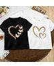 Luke and Lilly Cotton Blend Knit Pack Of 2 Half Sleeves Heart Printed Tees - Black & White