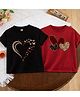 Luke and Lilly Cotton Blend Knit Pack Of 2 Half Sleeves Heart Printed Tees - Red & Black
