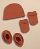 PREKIES Cotton Knit Solid Cap Mittens & Booties - Dark Brown