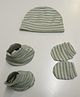 PREKIES Cotton Knit Striped Cap Mittens & Booties - Olive Green