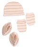 PREKIES Cotton Knit Striped Cap Mittens & Booties - Peach