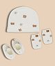PREKIES Cotton Knit Teddy Bear Printed Cap Mittens & Booties Set - Cream