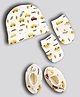 PREKIES Cotton Knit Cars Printed Cap Mittens & Booties Set - Cream