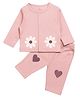 PREKIES Cotton Knit Full Sleeves Floral Printed Top & Pants Set - Pink