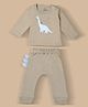PREKIES Cotton Knit Full Sleeves Dinosaur Printed Top & Pants Set - Olive Green