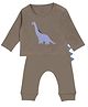 PREKIES Cotton Knit Full Sleeves Dinosaur Printed Top & Pants Set - Olive Green
