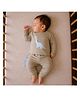PREKIES Cotton Knit Full Sleeves Dinosaur Printed Top & Pants Set - Olive Green