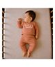 PREKIES Cotton Knit Full Sleeves Hello World Text Printed Tee & Pant Set - Brown
